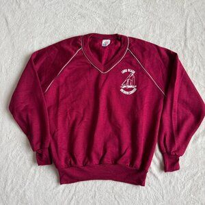 Vintage Canadiana Red Long Beach Graphic Print Sweatshirt - Small